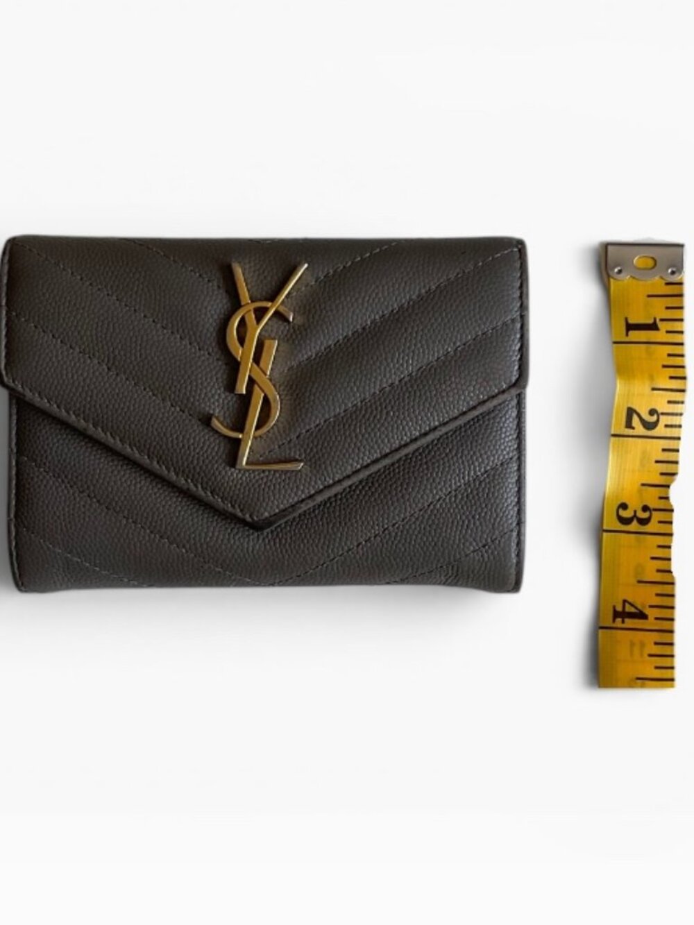 YSL Uptown Compact Wallet Grey Grained Leather - Picture 5 of 13